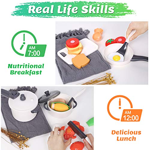 iPlay, iLearn Play Kitchen Accessories Set, Kids Cooking Toys, Toddlers Pots Pans Playset, Pretend Chef Cookware Appliance W/ Utensils, Fake Food, Birthday Gift for 3 4 5 Years Old Girls Boys Children