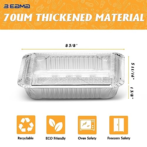 BIEAMA 50 Pack 8x5.5 Disposable Takeout Pans with Clear Lids, Disposable Baking Pans for Food To Go, Take Out, Foil Pans with Plastic Lids for Spill Resistance