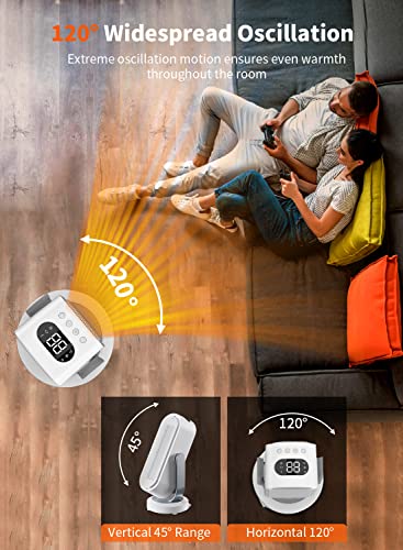 Space Heater for Indoor Use, 1500W Ceramic Electric Heater with Thermostat, Remote, 8H Timer, Tip-over Protection, 120° Oscillation Fast Heating Heater for Bedroom, Office, Home (White)