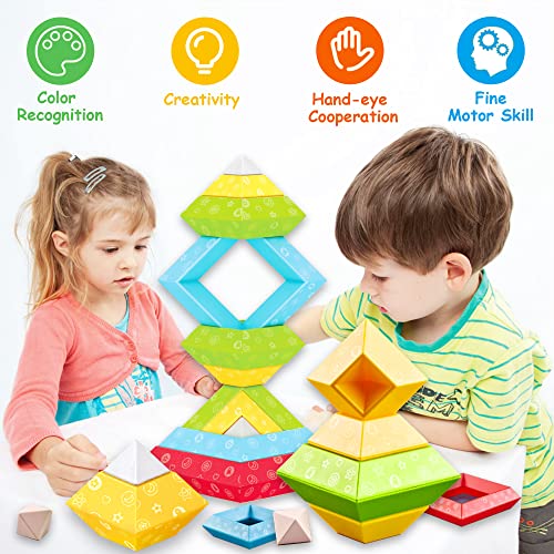 DQMOON Montessori Toys for 2-4 Year Old Boys Girls Toddlers Preschool Learning Activities 30Pcs Building Blocks Stacking Educational Toys STEM Sensory Toys Gifts for Kids Age 1-2 4 5 6
