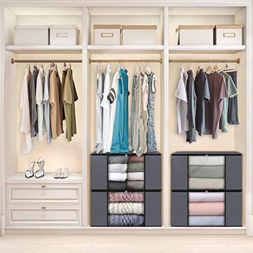 Fab totes 4-Pack Clothes Storage, Foldable Blanket Storage Bags, Storage Containers for Organizing Bedroom, Closet, Clothing, Comforter, Organization and Storage with Lids and Handle, Grey