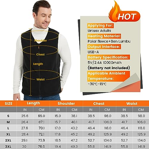 ISOPHO Heated Vest for Men and Women, USB Charging Vest Heating for 8 Hours, Electric Heated Jacket for Outdoor Work Black M(Power Bank NOT Include)