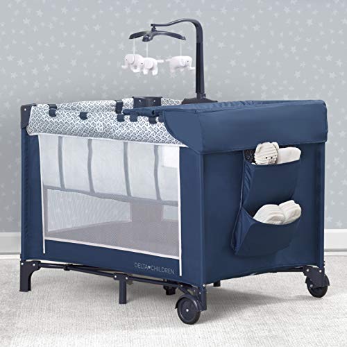 Delta Children LX Deluxe Portable Baby Play Yard with Removable Bassinet & Changing Table, Midnight