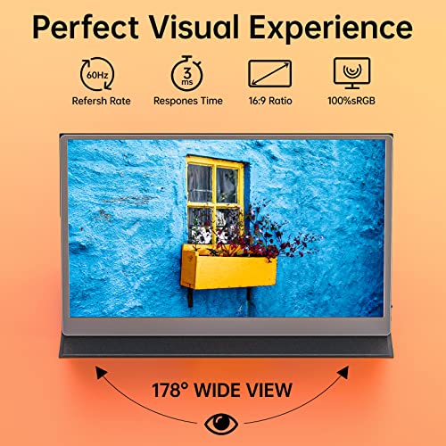 Upperizon Portable Monitor 15.6 Inch 1080P IPS Travel Monitor with Speaker Mini HDMI Dual USB-C Portable Monitor for Laptop MacBook PC Surface Xbox Switch PS5 with Cover