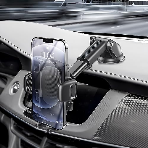 DYT Dashboard & Windshield Universal Car Mount Phone Holder, Compatible with iPhone, Samsung, Google, and More (Black)