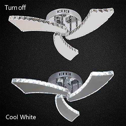 Deckrico Crystal Chandelier Modern 3-Light LED Ceiling Lamp Flush Mount Ceiling Light Fixture for Foyer Living Room Dining Room Bedroom Hallway (Cool White)