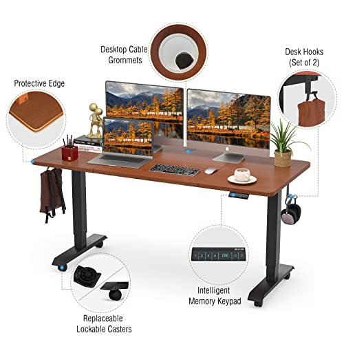 Monomi Electric Standing Desk, 55x28 Inches Adjustable Height Desk, Home Office Sit Stand Up Desk (Black Frame/Cherry Top)