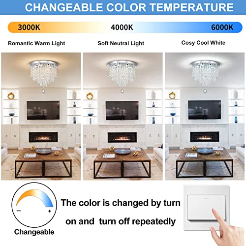 DSLITING Crystal Chandelier for Living Room Modern LED Chandelier Crystal Flush Mount Ceiling Light Crystal Chandelier for Bedroom Hallway Dinning Room Chandelier,Multicolor