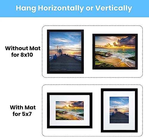 Framenow 8x10 Picture Frame Set of 12, Display 5x7 with Mat or 8x10 Without Mat, Horizontal or Vertical Display,To Wall and Tabletop Mounting Photo Frames,Black.