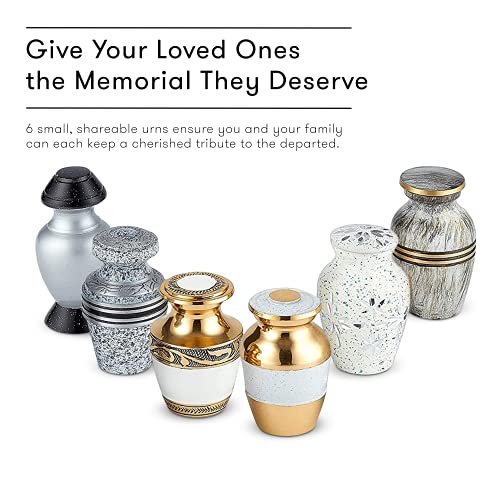 Fedmax Small Urns for Human Ashes Adult Male or Female - Set of 6 White Mini Urns - Cremation Keepsakes with Velvet Box - Memorial Urn and Ash Storage,6 Piece Assortment