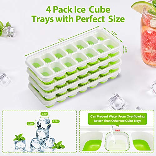 DOQAUS Ice Cube Trays 4 Pack, Easy-Release 56 pcs Ice Cubes Maker with Spill-Resistant Removable Lid, LFGB Certified and BPA Free, Stackable Flexible Silicone Ice Tray for Baby Food, Cocktail, Coffee