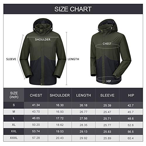 CAMEL CROWN Mens Waterproof Jacket Hooded Windbreaker Windproof Rain Coat Shell for Outdoor Hiking Climbing Traveling (Army Green, L)