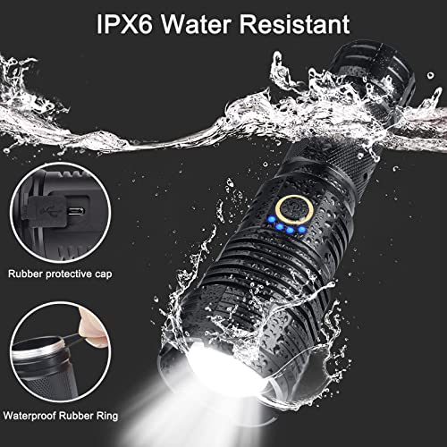 BengMxj Rechargeable LED Flashlights, 90000 High Lumens Flashlight, XHP70 Tactical Flashlight with Zoomable, 5 Modes, Super Bright Waterproof Flashlights for Emergencies, Camping, Hiking