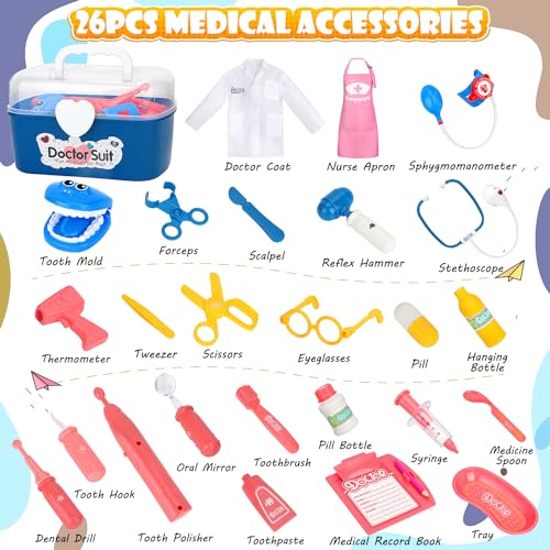 Hapgo Doctor Kit for Toddlers 3-5: Pretend Play Doctor Kit for Kids with Doctor and Nurse Costume, Doctor and Dentist Play Set, Toys Gifts for Kids Toddlers Ages 3 4 5 6 Year Old for Role Play