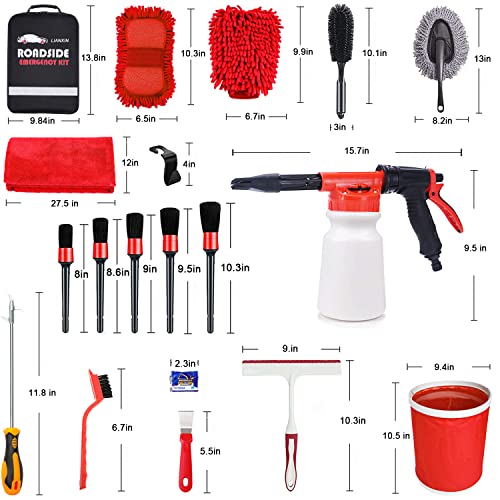 LIANXIN Car Wash Kit with Foam Gun Sprayer Microfiber Sponge and Towels Tire Brush Collapsible Bucket Built for The Perfect Car Wash Cleaning Kit, for Cleaning Car Gardens and Pets