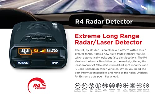 UNIDEN R4 Extreme Long-Range Laser/Radar Detector, Record Shattering Performance, Built-in GPS w/AUTO Mute Memory, Voice Alerts, Red Light & Speed Camera Alerts, Multi-Color OLED Display