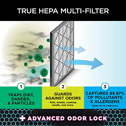 Shark HE402AMZ Air Purifier 4 True HEPA with Microban Protection Cleans up to 1000 Sq. Ft., Captures 99.98% of particles, allergens, smoke, odors to 0.1–0.2 microns, Advanced Odor Lock, 4 Fan, Grey