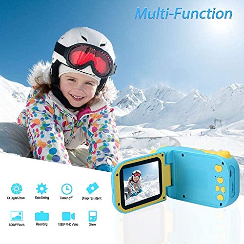 hyleton Video Camera for Kids,1080P FHD Digital Kids Camera Camcorder Video Recorder with 2.4" Screen for Age 3-10 Sky Blue