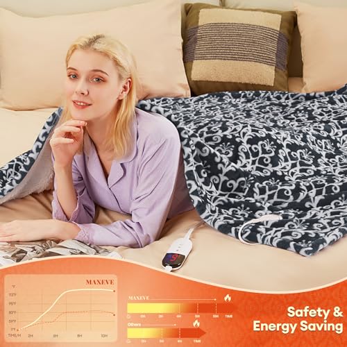 MAXEVE Heated Blanket Electric Sherpa Throw 50 * 62 with 6 Heating Levels & 4 Hours Auto Off for Safety, Fast Heating Warm Cozy Blanket with Over-Heat Protection, ETL Certification (Grey, 50''x62'')