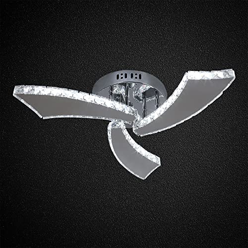 Deckrico Crystal Chandelier Modern 3-Light LED Ceiling Lamp Flush Mount Ceiling Light Fixture for Foyer Living Room Dining Room Bedroom Hallway (Cool White)