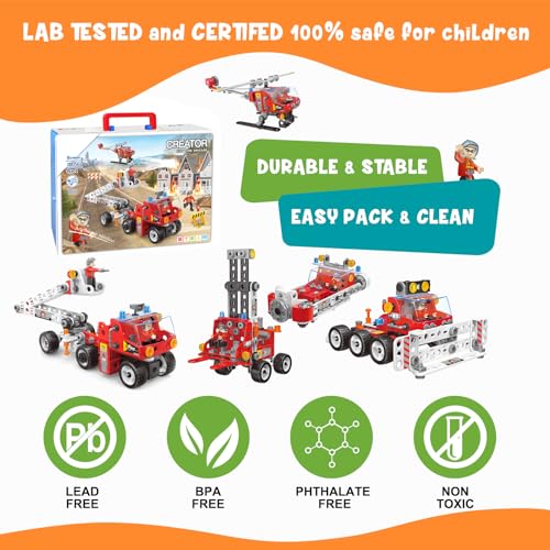 Aolew 187Pcs City Fire Brigade Building Block Set for Kids Ages 4-12,Erector Sets,STEM Building Toys for Boys Girls 4-6 5-7 8-10 10-12 Year Old,Fire Rescue Team,Creative Educational Engineering Kit