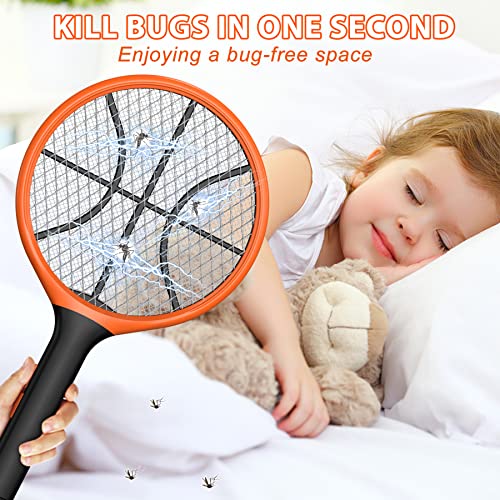 LUOJIBIE Electric Fly Swatter, Bug Zapper Racket Rechargeable Mosquito Zapper Handheld Fly Zapper with Hanging Ring for Home Indoor Outdoor, Large Size-1 Pack