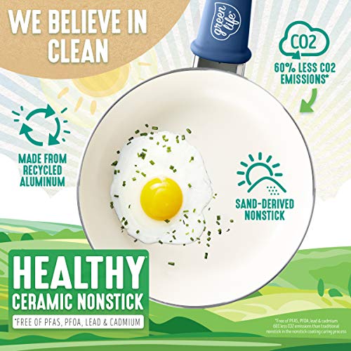 GreenLife Soft Grip Healthy Ceramic Nonstick 12 Piece Cookware Pots and Pans Set, PFAS-Free, Dishwasher Safe, Blue