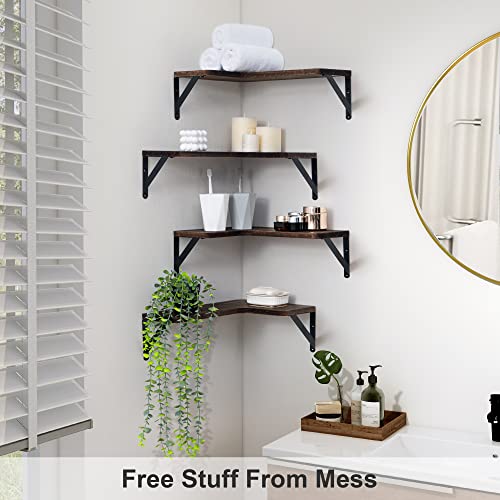 Marsmiles Corner Floating Shelves, Corner Wall Shelves Set of 4, Wall Mounted Corner Storage Display Shelving for Bathroom, Bedroom, Living Room, Kitchen, 16" W x 11-2/5" D, L-Shaped, Rustic Brown