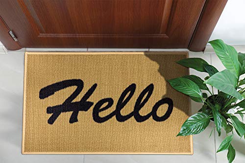 Machine Washable Hello Design Non-Slip Rubberback 2x3 Entry Doormats for Doorway, Entryway, Indoor Door Mat Front Door, Rugs For Entrance, 20" x 30", Beige