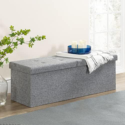 Otto & Ben 45" Storage Ottoman with SMART LIFT Top, Upholstered Tufted Bench, Foot Rest, Light Grey