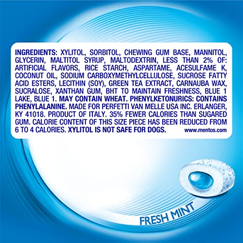 Mentos Pure Fresh Sugar-Free Chewing Gum with Xylitol, Fresh Mint, 120 Piece Resealable Bag ( Pack of 4)
