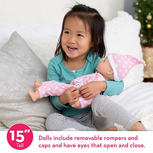 Melissa & Doug Mine to Love Twins Luke & Lucy 15” Light Skin-Tone Boy and Girl Baby Dolls with Rompers, Caps, Pacifiers - First Baby Dolls For Toddlers 18 Months And Up