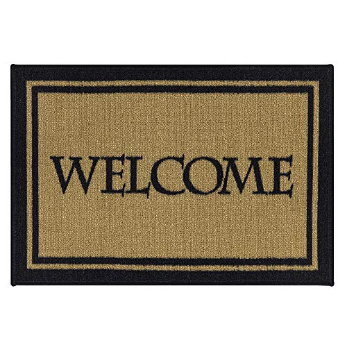Ottomanson Welcome Collection Non-Slip Rubberback Welcome Design 2x3 Indoor Entryway Doormat, 20" x 30", Beige Welcome