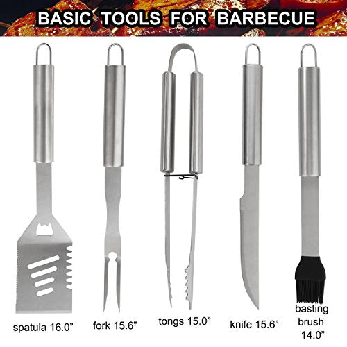 grilljoy 24PCS BBQ Grill Tools Set with Meat Thermometer and Injector - Extra Thick Stainless Steel Spatula, Fork& Tongs - Complete BBQ Accessories in Aluminum Case - Perfect Grill Gifts for Men