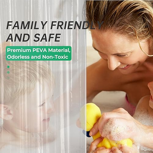 AmazerBath Plastic Shower Curtain, 72 x 72 Inches PEVA Heavy Duty Clear Shower Curtain, Waterproof Heavy Weight Thick Bathroom Curtain with 3 Big Clear Weighted Stones and 12 Rustproof Grommet Holes