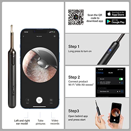 Ear Wax Removal Tool, Ear Cleaner Otoscope with Light, Ear Cleaning Kit with 12 Pcs Ear Set, Ear Wax Cleaner with 12 Ear Pick, Ear Camera for iPhone, iPad, Android Phones
