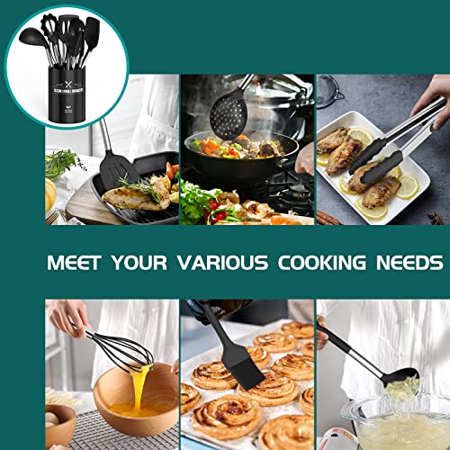Silicone Cooking Utensil Set,Umite Chef Kitchen Utensils 15pcs Set Non-stick Heat Resistan BPA-Free Stainless Steel Handle Tools Whisk - Grey