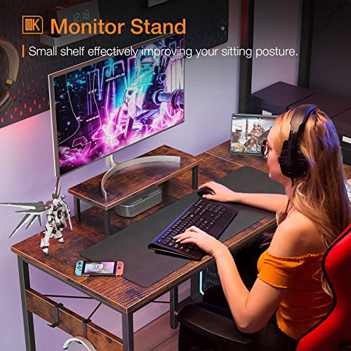 ODK Small L Shaped Computer Desk with Reversible Storage Shelves, 58 Inch L-Shaped Corner Desk with Monitor Stand for Small Space, Modern Simple Writing Study Table for Home Office, Rustic Brown