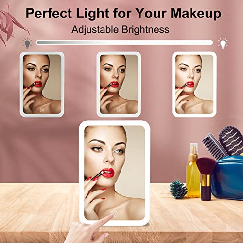 Flymiro Lighted Makeup Vanity Mirror with 72 LED Lights, Portable Travel Mirror with 3 Colors Lighting, Dimmable Touch Screen,USB Rechargeable,Tabletop Desk Foldable Cosmetic Mirror with Lights