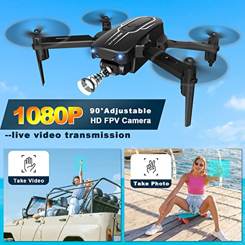 Drone with Camera for Adults Kids - 1080P HD FPV Camera Drones with Carrying Case, Foldable Drone Remote Control Toys Gifts RC Quadcopter for Boys Girls with 2 Batteries, Headless Mode, One Key Start, Speed Adjustment, 3D Flips