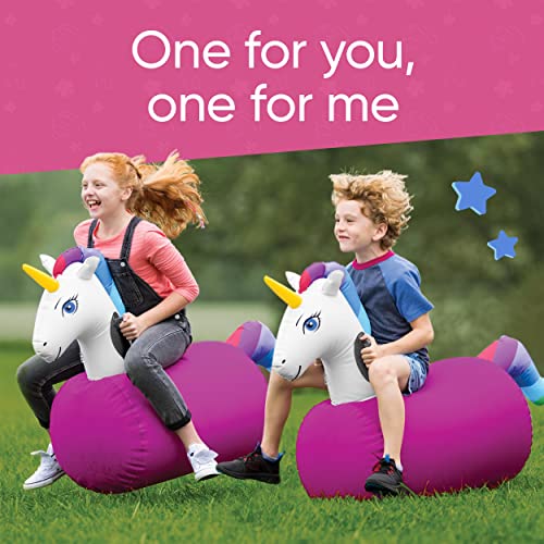 Hearthsong Hop 'n Go Inflatable Bouncing Ride-On, Set of 2, 48" L x 20" W x 36" H, Set of 2, Outdoor Play, Ages 5 and Up, Unicorns