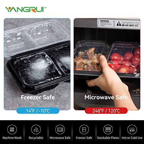 YANGRUI Clamshell Take Out Containers, Anti-Fog Shrink Wrap 25 Pack 9 x 6 Inch 27 oz Meal Prep Container BPA Free Microwave Freezer Safe Plastic Hinged To Go Containers
