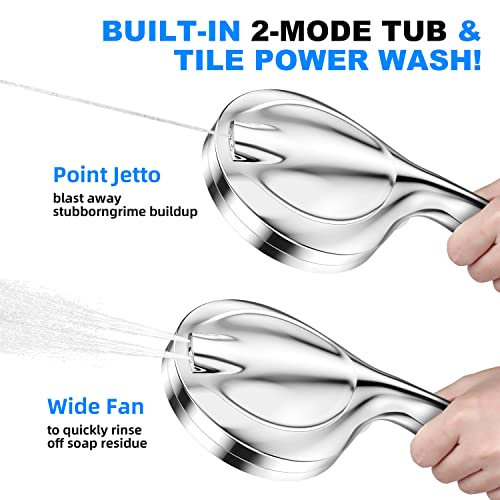 JiaSifu 10-Mode Handheld Shower Head Set, High Pressure Shower Head with 59” Stainless Steel Hose and Adjustable Brass Bracket, All Chrome Finish(Model: US-14591)