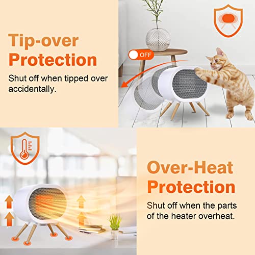 F.EASY.D Space Heater, 1000W Small Space Heaters for Indoor Use, PTC Fast Heating Ceramic Heater, Cute Portable Space Heater for Office, Home, Bedroom, Bathroom, Desk