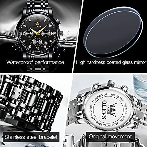 OLEVS Watch Men Watches Fashion Black Luxury Waterproof Multiple Dials Multifunction Watch Waterproof Watch Luminous for Men with Date Watches for Men Black Watch for Men