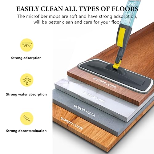 NileHome Mops for Floor Cleaning, Microfiber Spray Mop with 400ml Refillable Bottle and 2 Replacement Pads Dry Wet Floor Mop for Household or Commercial Use Dust Mop for Hardwood Laminate Tile Ceramic