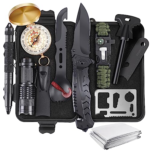 Survival Kits, Gifts for Men Dad Husband Him, 13 in 1 Survival Gear and Equipment Tactical Tools for Camping Hiking Hunting Outdoor Adventure, Cool Birthday Ideas