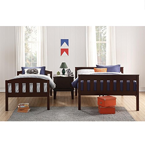 Dorel Living Airlie Solid Wood Bunk Beds Twin Over Full with Ladder and Guard Rail, Espresso