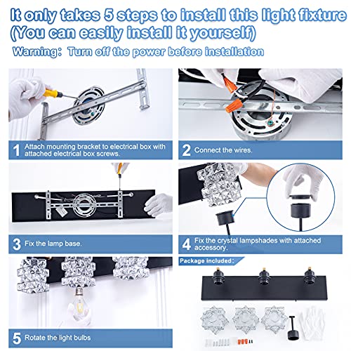FLOURIM Vanity Light Fixture, Modern Crystal Bathroom Vanity Light Fixtures,Over Mirror 3 Lights Wall Sconcs, E26 Chrome Vanity Light Bathroom Wall Lighting