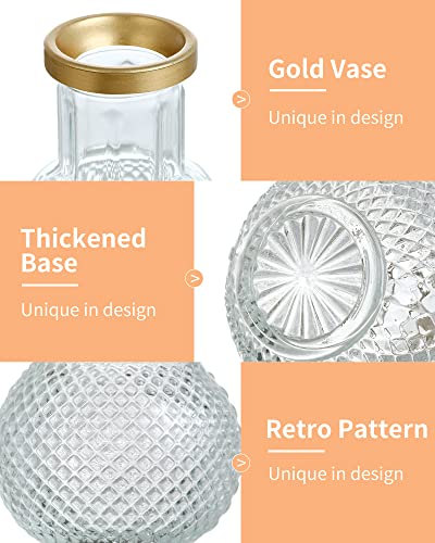 DN DECONATION 6Pcs Gold Rim Glass Bud Vases in Bulk, Gold Small Stem Bud Vase for Flowers Bulk Glass Vases Centerpiece for Tables Wedding Home Flower Decor